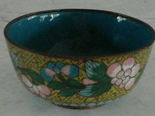 Chinese Cloisonne Royal Yellow Enamel Floral Bowl Old Small Box Trinket Jar