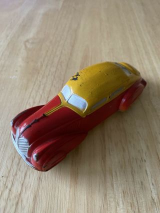 Vintage Sun Rubber Car.  Yellow And Red.  Length Is Almost 5 1/2”