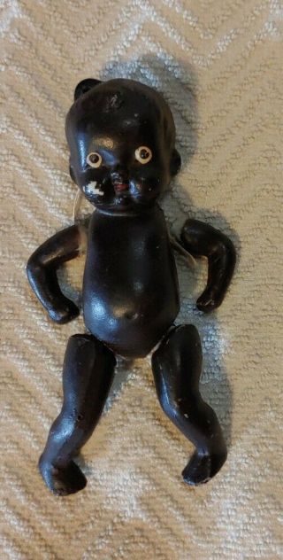 Vintage Japan Ceramic Black Baby Doll Figurine Americana Porcelain Jointed 4 "