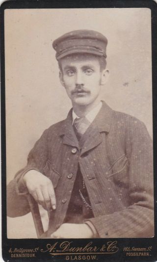 Antique Cdv Photo - Seated Man Wearing Hat.  Uniform??.  Glasgow Studio