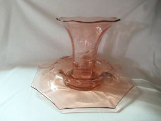 Vintage Depression Glass Pink Etched Floral Design Vase Center Piece Stunning