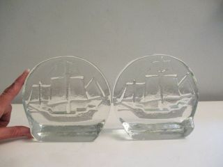 Vintage Mid Century Blenko Glass Clipper Ship Bookends