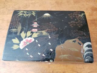 Vintage Japan Hand Painted Black Lacquer Musical Jewelry Box 5 
