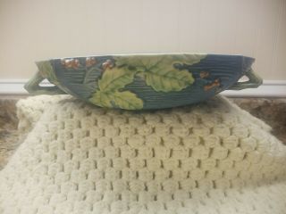 Vintage Roseville Art Pottery Bushberry Double Handled Blue Console Bowl 414 - 10