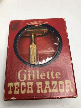 Vintage Gillette Tech Gold Plated Safety Razor Box