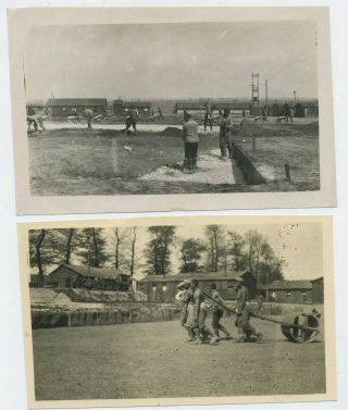 Chinese Prisoners/ Soldiers Building Military/pow Camp 2 Vintage Photographs A1