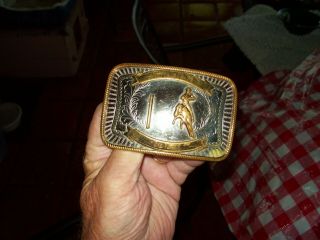 Vintage 1974 Belt Buckle Rodeo Bucking Bronco Cowboy Western Nickel Silver