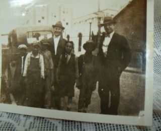 Antique Photo Black Americana Children Standing With 2 Men By A Old Car