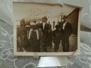 Antique PHOTO black Americana children standing with 2 men by a old car 3