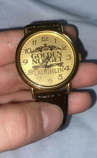 Golden Nugget Laughlin Nevada Casino Watch W/ Black Leather Band