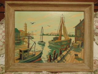 PR Vintage Paint by Numbers Framed Paintings Clipper Ship Fishing Boat Nautical 2