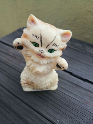 Vtg Rare Mexican Clone Squeaky Rubber Cat Toy With Green Eyes Made In Mexico