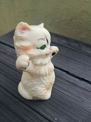 VTG RARE MEXICAN CLONE SQUEAKY RUBBER CAT TOY WITH GREEN EYES MADE IN MEXICO 2