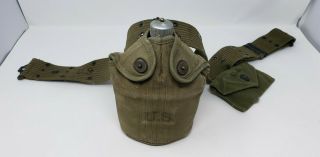 Vintage Wwii 1945 Us Army Belt And Canteen With Holder For 1945