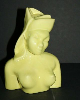Vtg Art Deco African Egyptian Nude Bust Statue Yellow Ceramic 8.  5 " By 6 "
