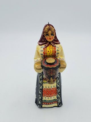 Vintage Eastern European Folk Art Hand Painted Wood Figurine 5  T 1.  75  W