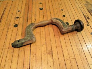 Vintage Antique Wood And Brass Hand Drill Bit Brace