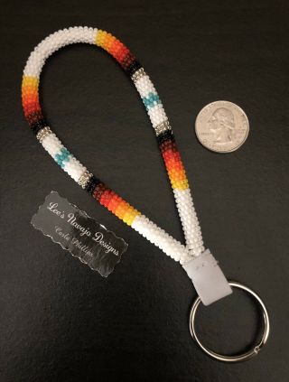 Authentic Navajo Native American White Fire Colors Fully Beaded 6 1/2” Keychain