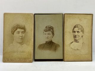 3 Vintage 1800’s Photographic Collectible Women’s Photographs Old Cvd Photos