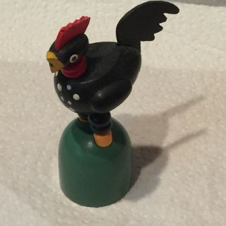 Rooster Push Up Toy - - 3 3/4 " - - Wooden - - Enamel - - Body Collapses