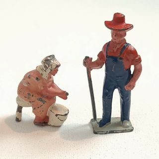 Vintage Miniature Lead Farmer 2 " And Milk Maid Figure 1 1/4 " Tall