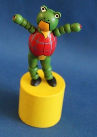 Frog With Plaid Vest Wooden Push - Up Toy