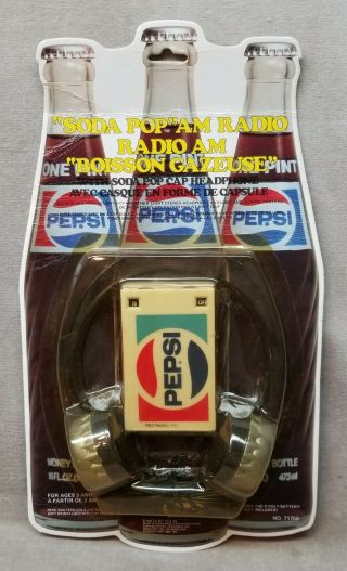 Vintage 1982 Pepsi Cola Transistor Radio And Headphones In Package.