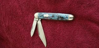 Vintage Imperial Pocket Knife W/ Shield Colorful Deep Blue Marbled Handles