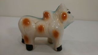 Vintage Mexican Folk Art Tourist Glazed Pottery Bull Cow Animal Bank 3