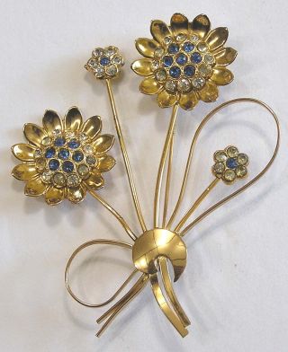 Vintage Jewelry Coro Craft Sterling Silver Floral Rhinestone Brooch Book Piece