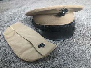 Vintage Wwii Korea Usmc U.  S.  Marine Corps Military Uniform Hat Cap Visor - Khaki