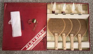 Playbird Badminton Set By Bersin Playthings Ny Rackets Feather Shuttle Cocks Vtg