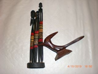 African Tribal Art Statues Ebony Wood Hand Carved Warriors Family 7 
