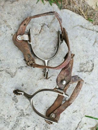 Vintage Cowboy Western Riding Spurs With Leather Straps