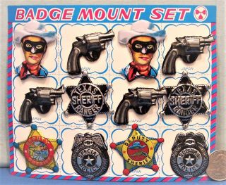 Lone Ranger Western Embossed Tin Badge Set 1960 