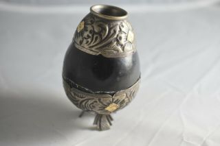 Vintage Yerba Mate Cup,  800 Silver With Gold Emblems,  No Bombilla