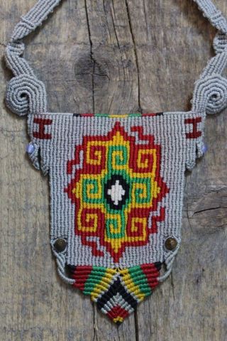 Hippie Style Aztec Inspired Hand Woven Adjustable Necklace Mexican Folk Art Boho