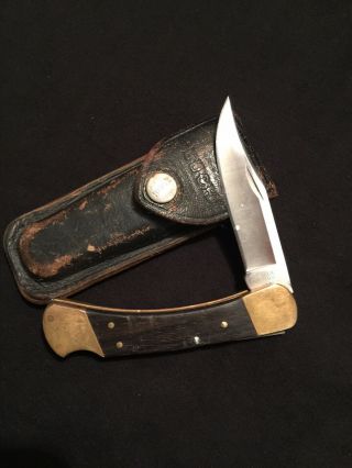 Vintage 1987 Buck 110 Folding Knife W/ Leather Sheath