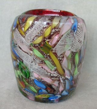 Vintage Murano end - of - day vase: millefiori foil ribbons latticino aventurine 2