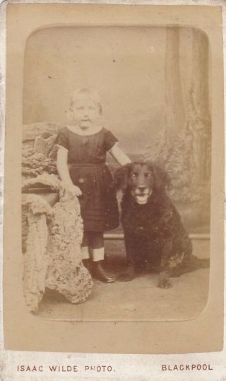 Unusual Old Photo Cdv Children Pet Dog Animal Blackpool Isaac Wilde Ap1f