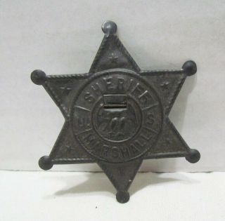 Cowboy Western Sheriff U.  S.  Marshal Toy Tin Litho Star Badge Pinback C.  1950 