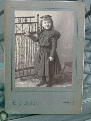 Antique Cabinet Photo Darling Little Girl W Long Side Curls By Screen Mendota Il