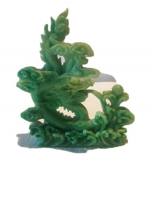 Vintage Carved Dragon Jadeite Asian Sculpture 6 " Tall