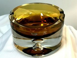 Vintage Krosno Poland / Controlled Bubble - Amber & Clear Crystal Glass Ashtray