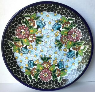 Talavera Pottery Plate Mexican Hand - Painted 11 - 3/4’’ Round Wall Dinner Blue