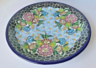 Talavera Pottery Plate Mexican Hand - painted 11 - 3/4’’ Round Wall Dinner Blue 2
