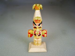 Old Northwest Coast Indian Miniature Hand Carved & Painted Totem Pole
