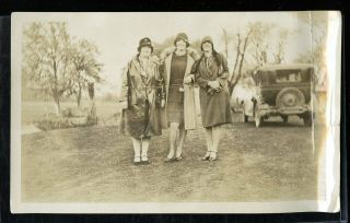 Vintage Photo Pretty Flapper Girls Pose In The Park Cloche Fashion Furs