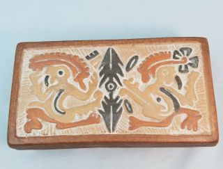 Hecho En Mexico Aztec Mayan Mexico Pottery Red Clay Vessel Trinket Box