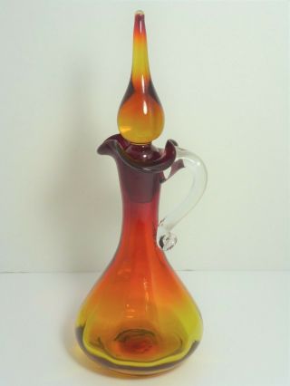 Vintage Amberina Blown Glass 11 1/2 " Decanter Pitcher W/stopper